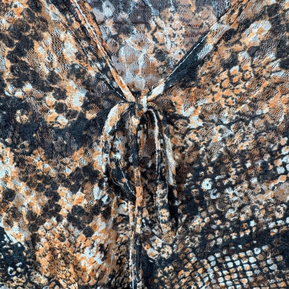 Free People Shirt Size Medium Snake Sheer Long Sleeve V Neck Tie Front Blouse - Picture 7 of 13